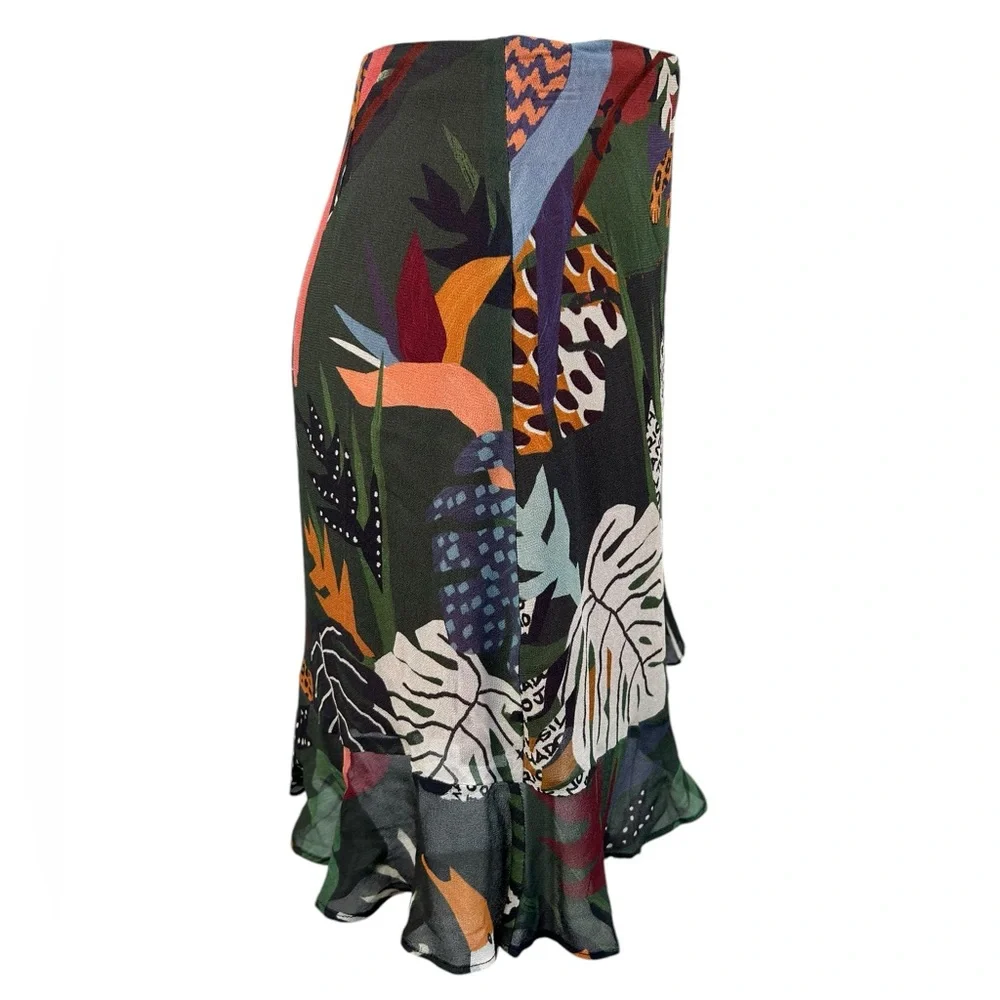 NWT Farm Rio Tropical Print Knee Length Wrap Skirt Size Small Anthropologie - Picture 2 of 12